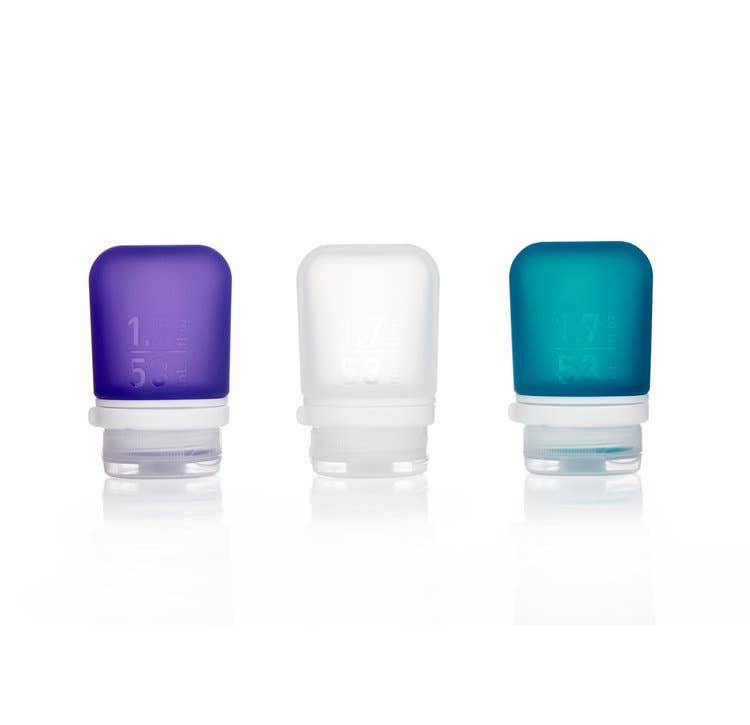 GoToob+ 3-Pack Refillable Silicone Travel Bottles: Clear/Purple/Teal - Small