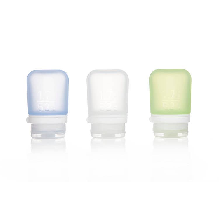GoToob+ 3-Pack Refillable Silicone Travel Bottles: Clear/Green/Blue - Small