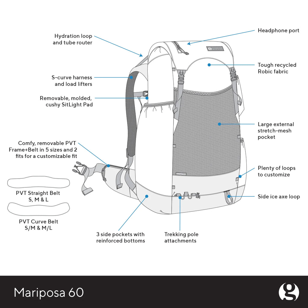 Mariposa 60 Backpack - Grey / Large
