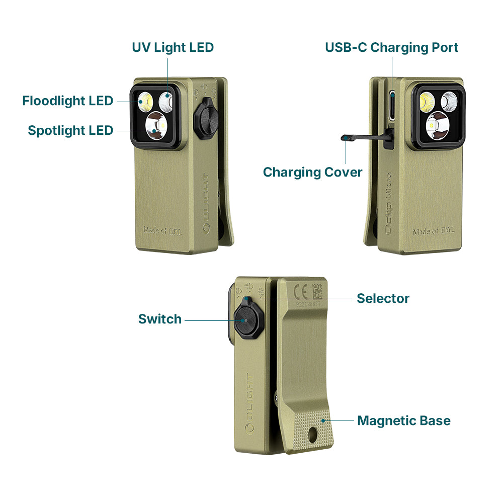 Oclip Ultra Clip-on Flashlight - Olive Green