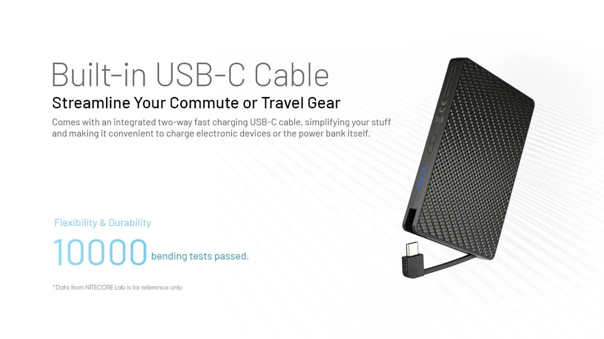 Pocket 10,000mAh USB-C Power Bank with Built-In Cable